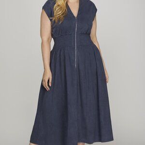 PLUS SIZE SHE + SKY NAVY SUEDE MIDI DRESS